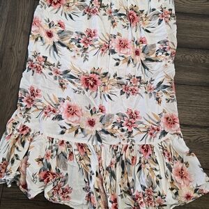 Dex White Maxi Skirt with Pink Floral Ruffle Hem